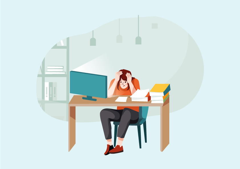 Sad-vector-woman-looking-stressed-at-a-desk